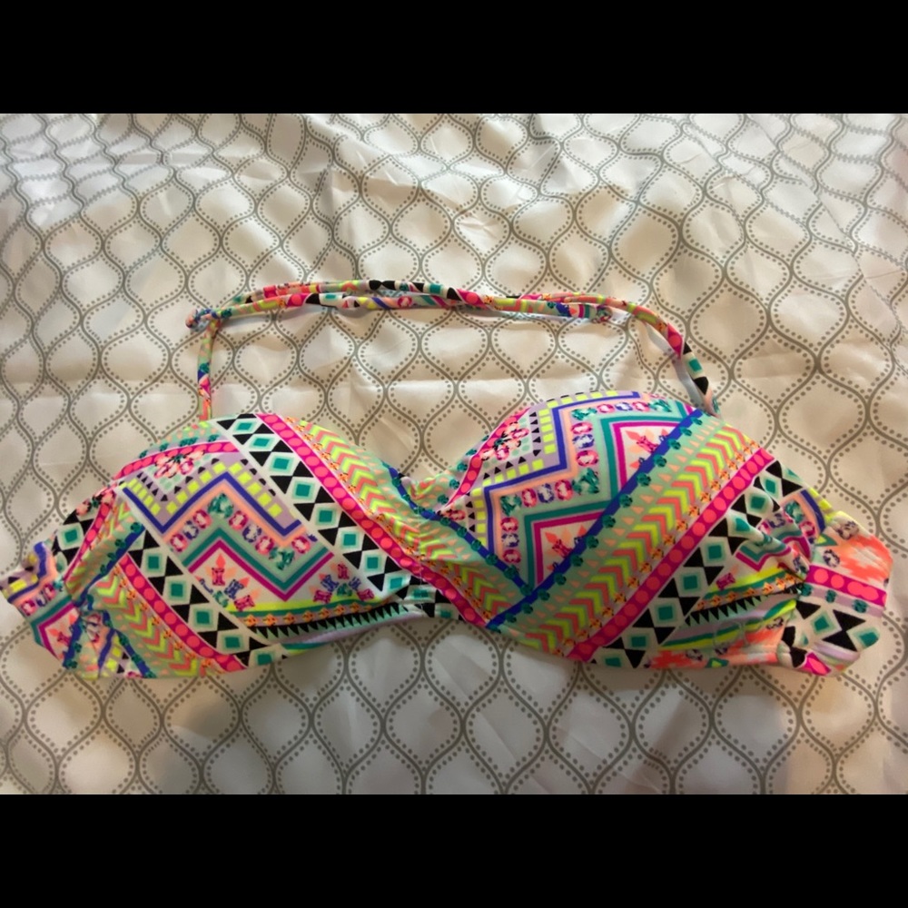 neon and white strapless top ties in the back